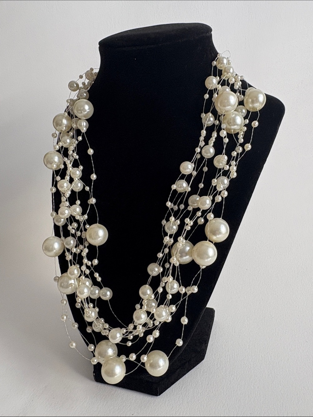 Multi-Strand Pearl Bead Spray Necklace - Ivory Elegance - Picture 2 of 4